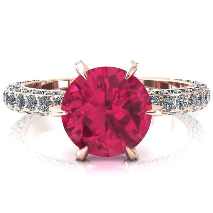 Fire Brilliance Rings Vanessa Round Ruby 6 Claw Prongs 34 Pav Eternity Engagement Ring