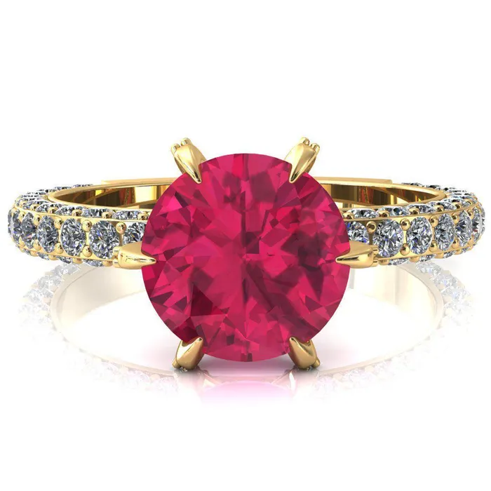 Fire Brilliance Rings Vanessa Round Ruby 6 Claw Prongs 34 Pav Eternity Engagement Ring