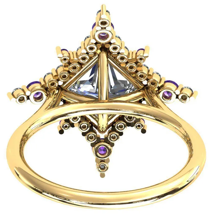 Fire Brilliance Thalim PrincessSquare Moissanite 4Point Star Amethyst and Diamond Halo Ring Rings