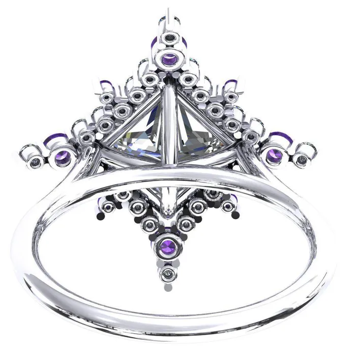 Fire Brilliance Thalim PrincessSquare Moissanite 4Point Star Amethyst and Diamond Halo Ring Rings
