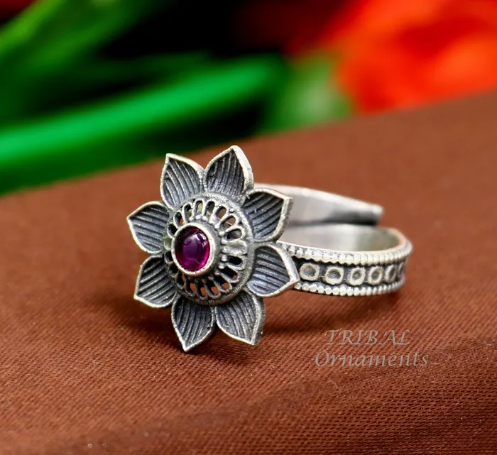 floral design 925 sterling solid silver fabulous craftsmanship vintage design tribal adjustable ring band for women Rajasthan India SR333 TRIBAL ORNAMENTS Rings floral design 925 sterling solid silver fabulous craftsmanship vintage design tribal adjustable ring band for women Rajasthan India SR333 TRIBAL ORNAMENTS Rings