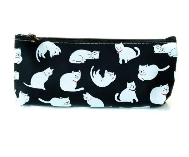 G84 Black White Kitty Cat Pencil Case POLLY Rings