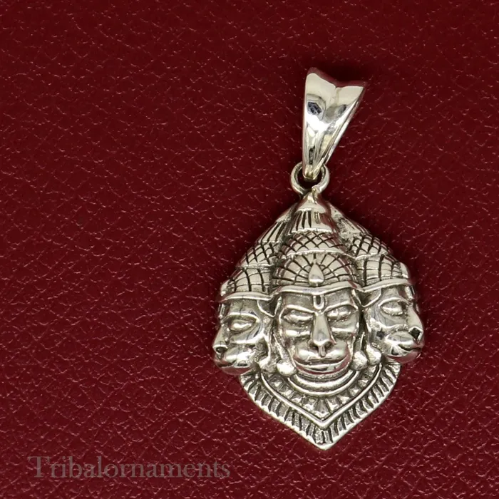 God hanuman pendant 925 sterling silver handmade god idol teen mukhi or three face hanuman pendant amazing pendant gifting jewelry ssp994 TRIBAL ORNAMENTS Necklaces