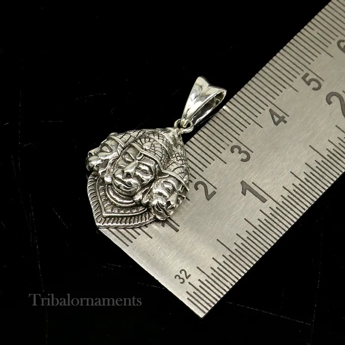 God hanuman pendant 925 sterling silver handmade god idol teen mukhi or three face hanuman pendant amazing pendant gifting jewelry ssp994 TRIBAL ORNAMENTS Necklaces
