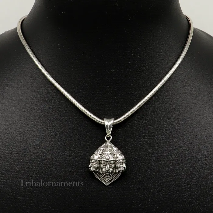 God hanuman pendant 925 sterling silver handmade god idol teen mukhi or three face hanuman pendant amazing pendant gifting jewelry ssp994 TRIBAL ORNAMENTS Necklaces