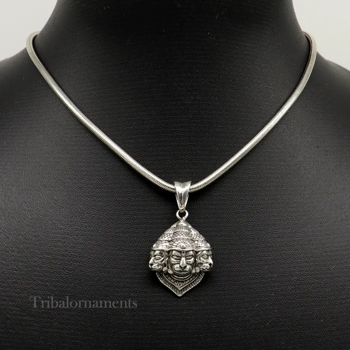 God hanuman pendant 925 sterling silver handmade god idol teen mukhi or three face hanuman pendant amazing pendant gifting jewelry ssp994 TRIBAL ORNAMENTS Necklaces