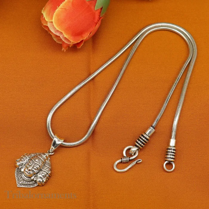 God hanuman pendant 925 sterling silver handmade god idol teen mukhi or three face hanuman pendant amazing pendant gifting jewelry ssp994 TRIBAL ORNAMENTS Necklaces
