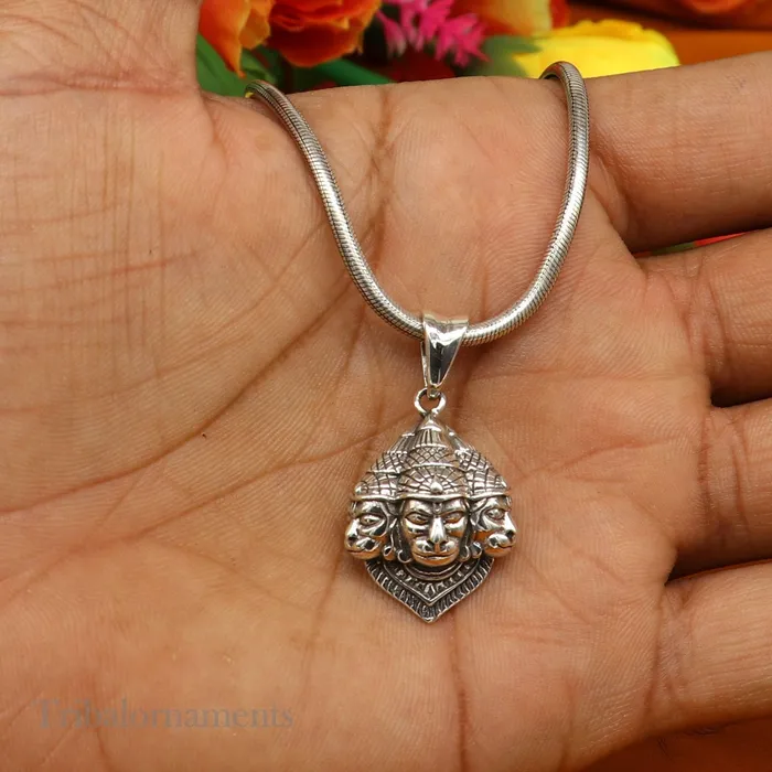 God hanuman pendant 925 sterling silver handmade god idol teen mukhi or three face hanuman pendant amazing pendant gifting jewelry ssp994 TRIBAL ORNAMENTS Necklaces