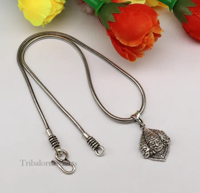 God hanuman pendant 925 sterling silver handmade god idol teen mukhi or three face hanuman pendant amazing pendant gifting jewelry ssp994 TRIBAL ORNAMENTS Necklaces
