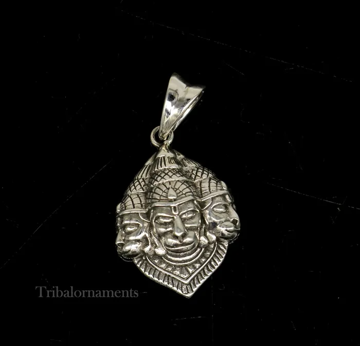 God hanuman pendant 925 sterling silver handmade god idol teen mukhi or three face hanuman pendant amazing pendant gifting jewelry ssp994 TRIBAL ORNAMENTS Necklaces