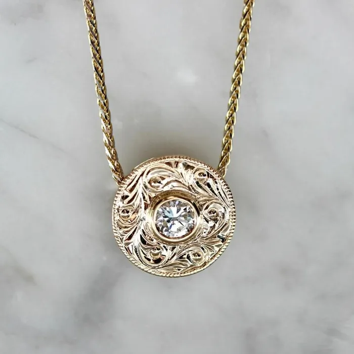 Good Times Engraved Round Diamond Necklace Deborah Lavery Necklaces