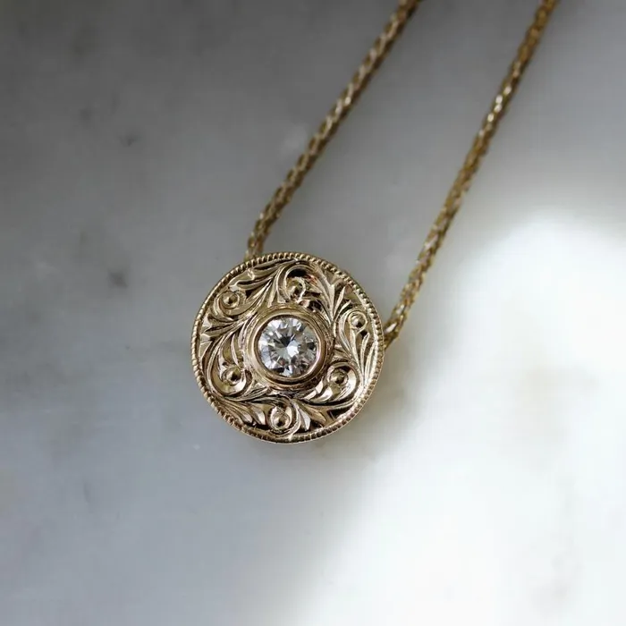Good Times Engraved Round Diamond Necklace Deborah Lavery Necklaces