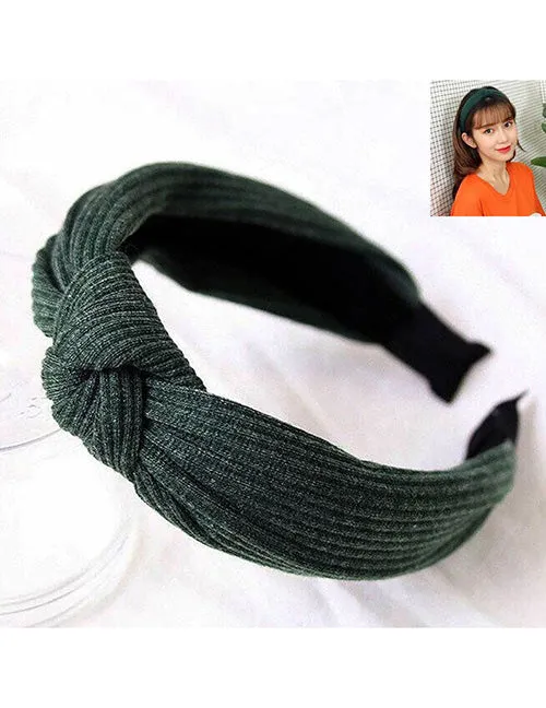 H148 Dark Green Ribbed Fabric Covered Head Band 02 Rings