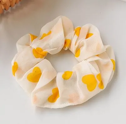 H773 White Yellow Heart Hair Scrunchie 02 Rings
