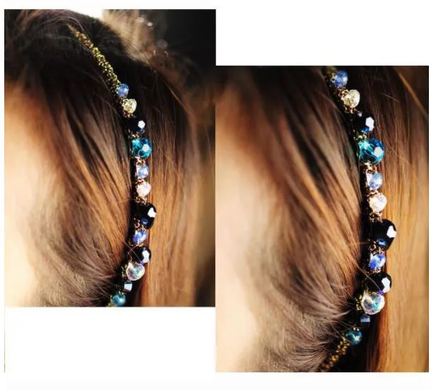 H84 Gold Shades of Blue Beaded Head Band 01 Rings