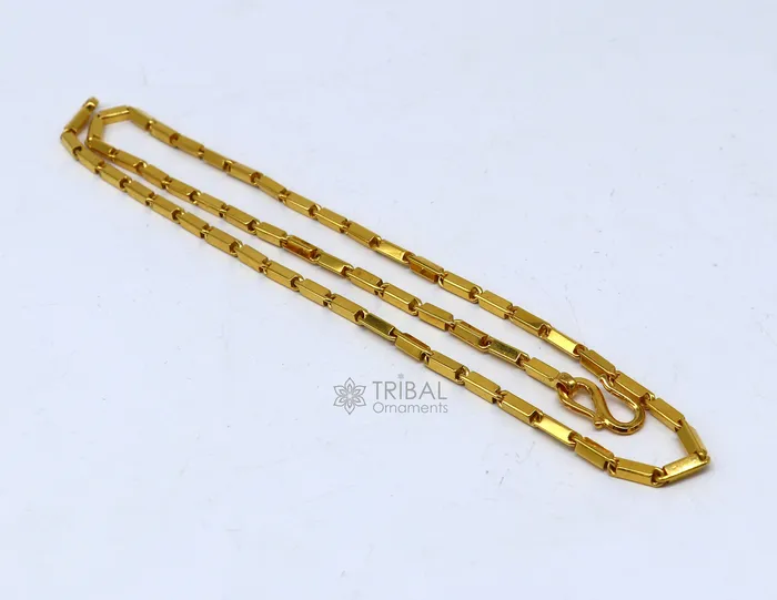 Hallmarked 3mm 22 karat yellow gold gorgeous solid baht chain gold bar chain heavy weight chain stylish mens chain jewelry from gbr41 TRIBAL ORNAMENTS Necklaces