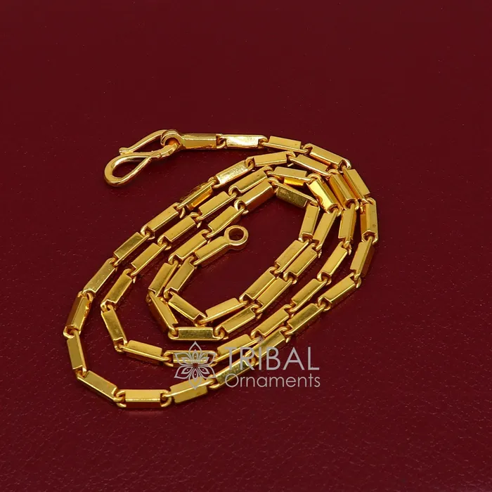 Hallmarked 3mm 22 karat yellow gold gorgeous solid baht chain gold bar chain heavy weight chain stylish mens chain jewelry from gbr41 TRIBAL ORNAMENTS Necklaces