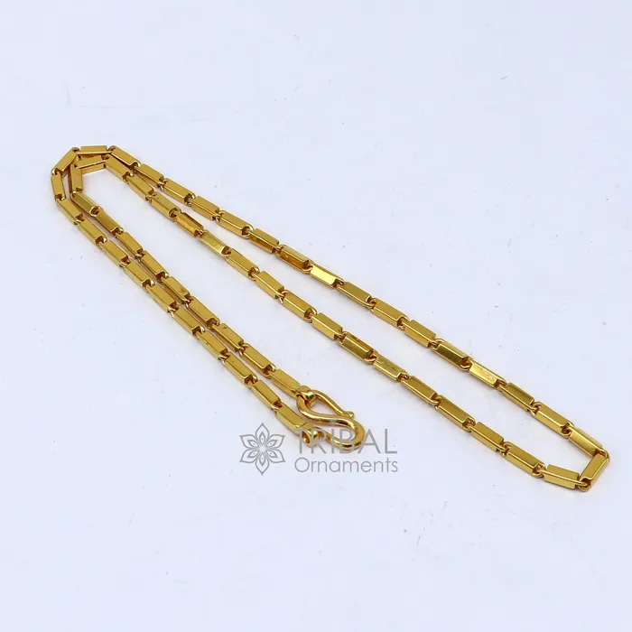 Hallmarked 3mm 22 karat yellow gold gorgeous solid baht chain gold bar chain heavy weight chain stylish mens chain jewelry from gbr41 TRIBAL ORNAMENTS Necklaces