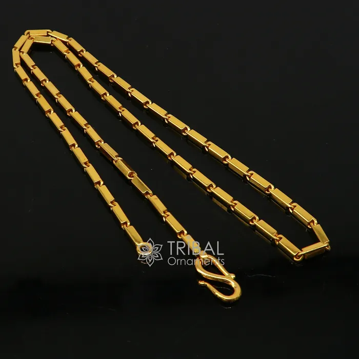 Hallmarked 3mm 22 karat yellow gold gorgeous solid baht chain gold bar chain heavy weight chain stylish mens chain jewelry from gbr41 TRIBAL ORNAMENTS Necklaces