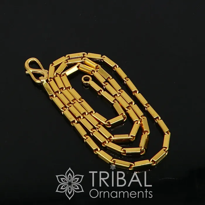 Hallmarked 3mm 22 karat yellow gold gorgeous solid baht chain gold bar chain heavy weight chain stylish mens chain jewelry from gbr41 TRIBAL ORNAMENTS Necklaces