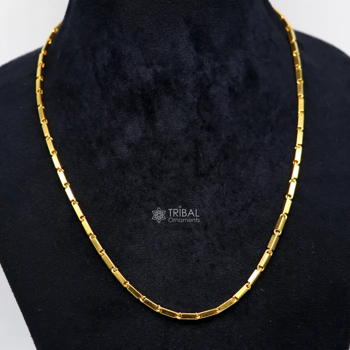 Hallmarked 3mm 22 karat yellow gold gorgeous solid baht chain gold bar chain heavy weight chain stylish mens chain jewelry from gbr41 TRIBAL ORNAMENTS Necklaces