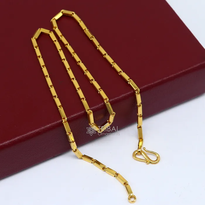 Hallmarked 3mm 22 karat yellow gold gorgeous solid baht chain gold bar chain heavy weight chain stylish mens chain jewelry from gbr41 TRIBAL ORNAMENTS Necklaces