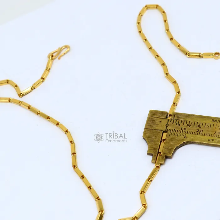 Hallmarked 3mm 22 karat yellow gold gorgeous solid baht chain gold bar chain heavy weight chain stylish mens chain jewelry from gbr41 TRIBAL ORNAMENTS Necklaces