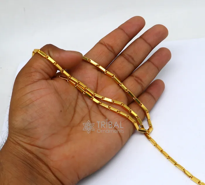 Hallmarked 3mm 22 karat yellow gold gorgeous solid baht chain gold bar chain heavy weight chain stylish mens chain jewelry from gbr41 TRIBAL ORNAMENTS Necklaces