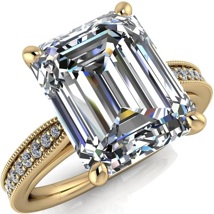 Hathaway Emerald Center Stone 4 Prong Milgrain Cathedral Engagement Ring Fire Brilliance Rings
