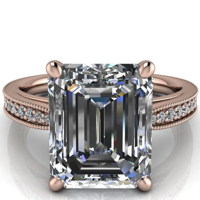 Hathaway Emerald Center Stone 4 Prong Milgrain Cathedral Engagement Ring Fire Brilliance Rings