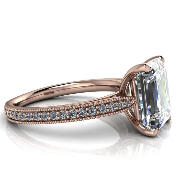 Hathaway Emerald Center Stone 4 Prong Milgrain Cathedral Engagement Ring Fire Brilliance Rings