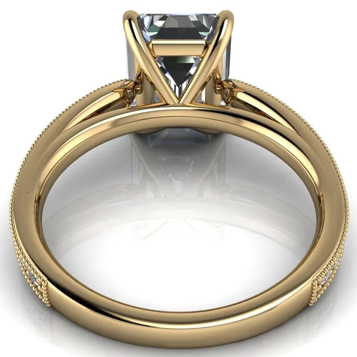 Hathaway Emerald Center Stone 4 Prong Milgrain Cathedral Engagement Ring Fire Brilliance Rings