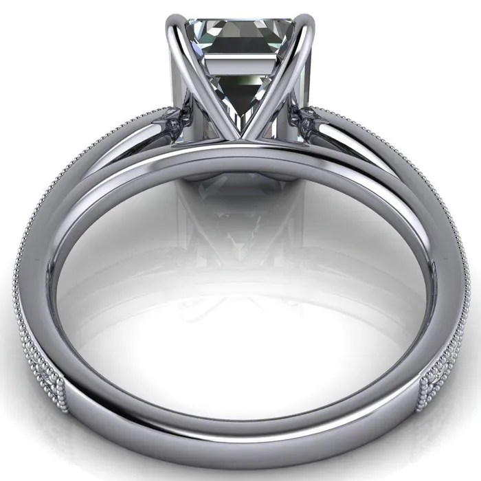 Hathaway Emerald Center Stone 4 Prong Milgrain Cathedral Engagement Ring Fire Brilliance Rings