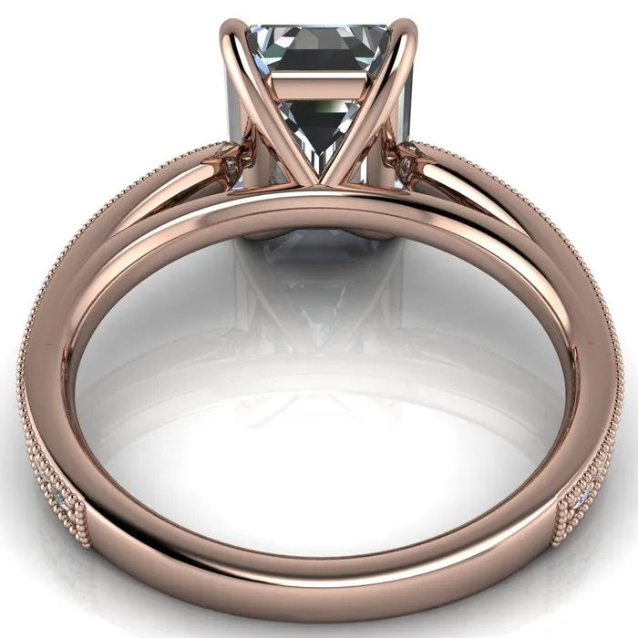 Hathaway Emerald Center Stone 4 Prong Milgrain Cathedral Engagement Ring Fire Brilliance Rings