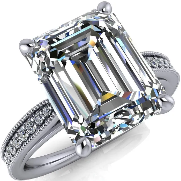 Hathaway Emerald Center Stone 4 Prong Milgrain Cathedral Engagement Ring Fire Brilliance Rings