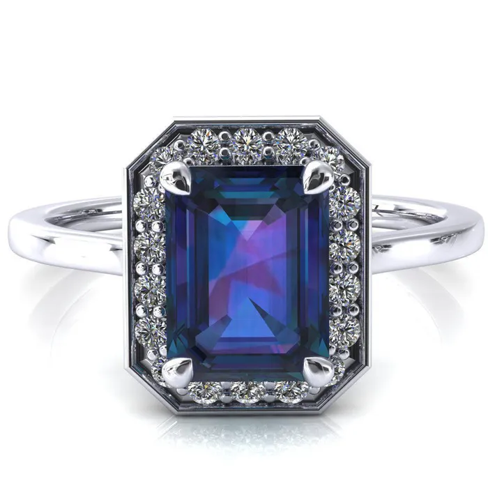 Holly Emerald Alexandrite 4 Prong Pinpoint Floating Halo Scalloped Cathedral Ring Fire Brilliance Rings Holly Emerald Alexandrite 4 Prong Pinpoint Floating Halo Scalloped Cathedral Ring Fire Brilliance Rings