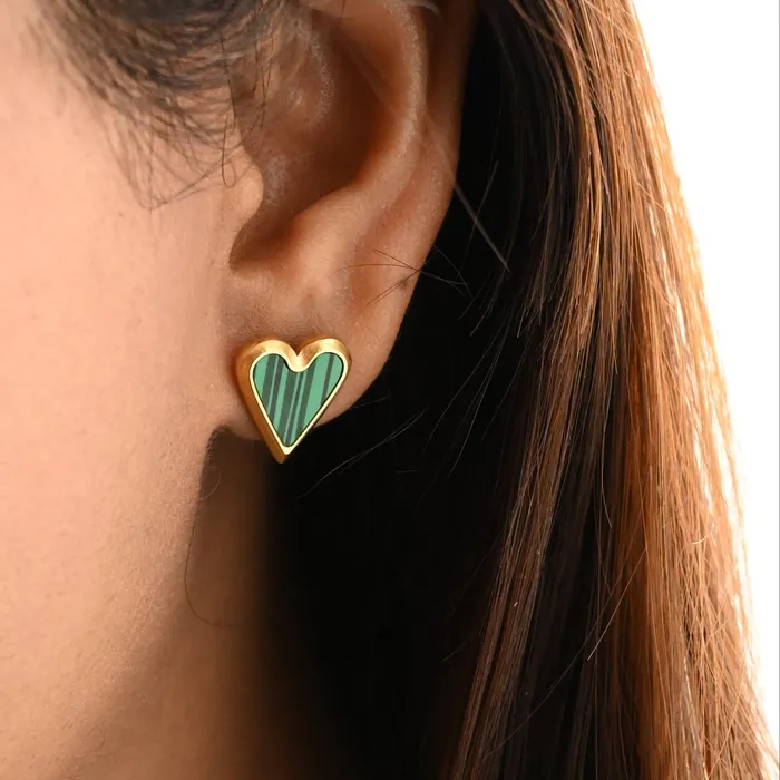 Jewelvers 18K GoldFilled Shell Heart Stud Earrings Green Earrings