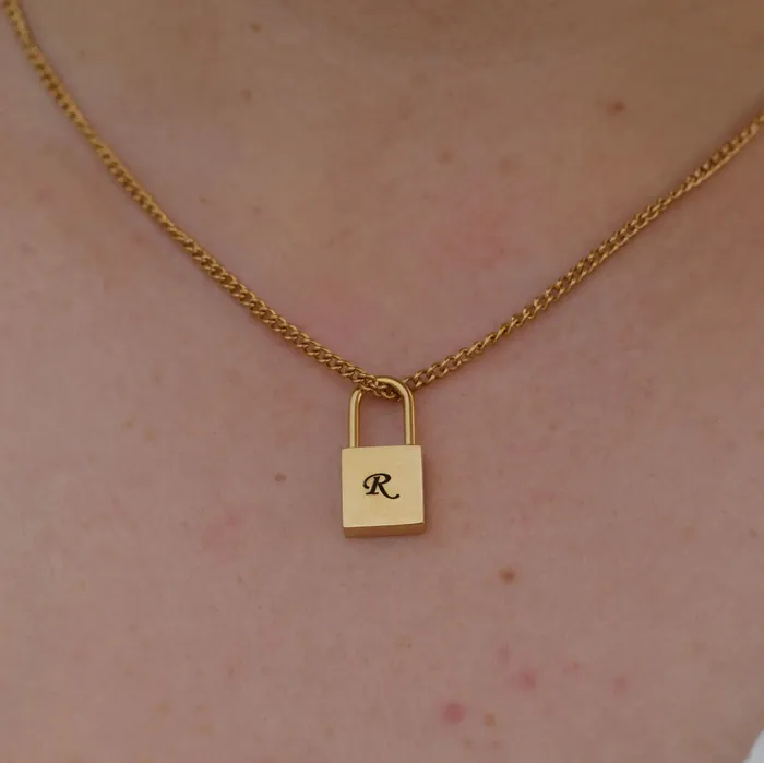 Jewelvers Custom Necklace Personalized Lock Necklace Engraved Necklace Initial Necklace Padlock Necklace Necklaces