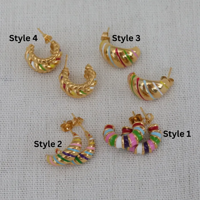 Jewelvers Earrings 18k GoldFilled Croissant Enamel Hoop Earrings Gold Earrings for Women Jewelvers Earrings 18k GoldFilled Croissant Enamel Hoop Earrings Gold Earrings for Women