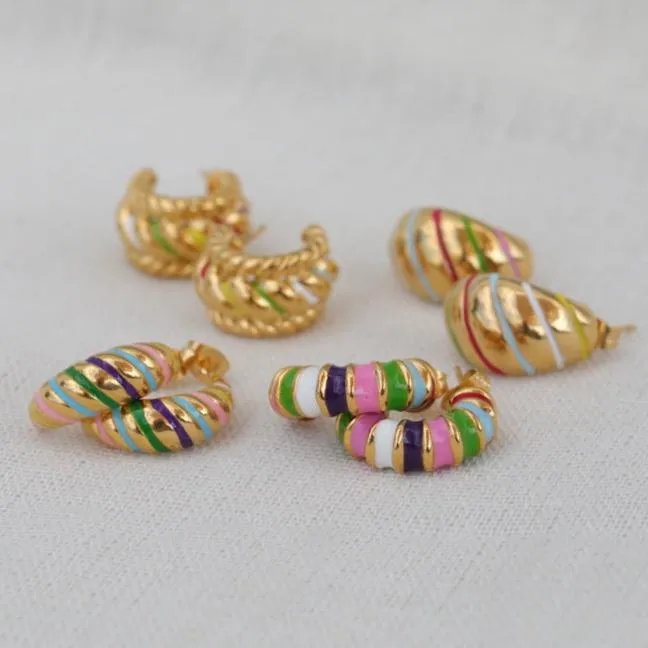 Jewelvers Earrings 18k GoldFilled Croissant Enamel Hoop Earrings Gold Earrings for Women Jewelvers Earrings 18k GoldFilled Croissant Enamel Hoop Earrings Gold Earrings for Women