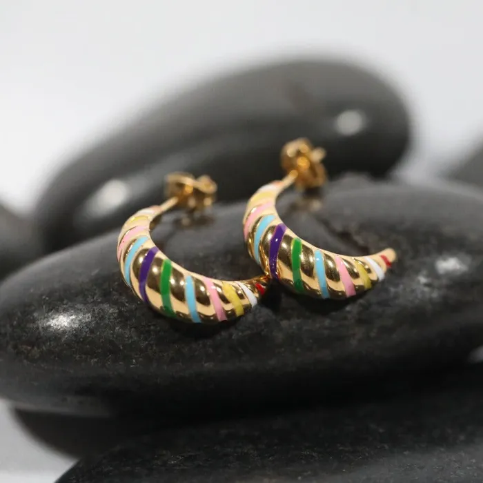Jewelvers Earrings 18k GoldFilled Croissant Enamel Hoop Earrings Gold Earrings for Women Jewelvers Earrings 18k GoldFilled Croissant Enamel Hoop Earrings Gold Earrings for Women