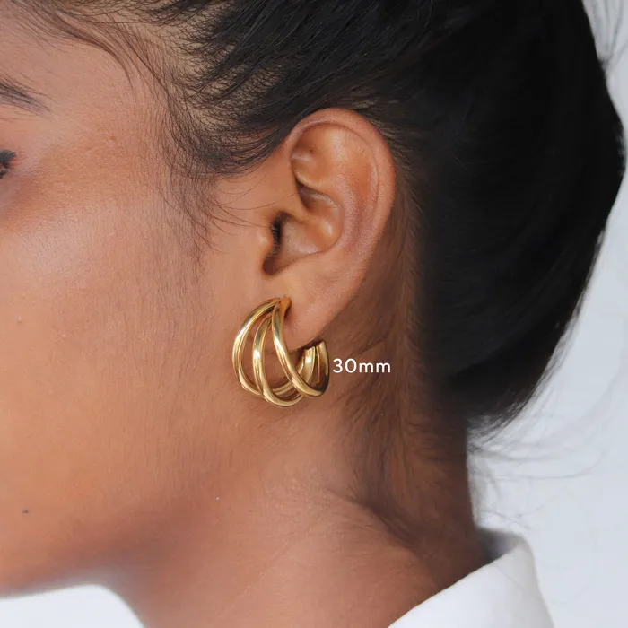 Jewelvers Earrings 18K GoldFilled Triple Hoop Earrings Big 30mm Jewelvers Earrings 18K GoldFilled Triple Hoop Earrings Big 30mm