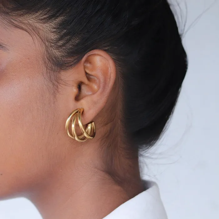 Jewelvers Earrings 18K GoldFilled Triple Hoop Earrings Big 30mm Jewelvers Earrings 18K GoldFilled Triple Hoop Earrings Big 30mm