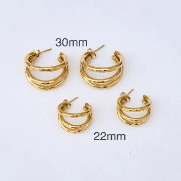 Jewelvers Earrings 18K GoldFilled Triple Hoop Earrings Big 30mm Jewelvers Earrings 18K GoldFilled Triple Hoop Earrings Big 30mm