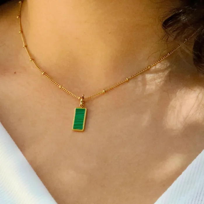 Jewelvers Necklaces 18K GoldFilled Rectangle Malachite Necklace