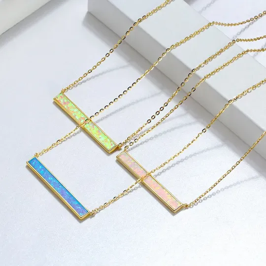 Jewelvers Necklaces 925 Sterling Silver and 14K GoldFilled Opal Bar Pendant Necklace Jewelvers Necklaces 925 Sterling Silver and 14K GoldFilled Opal Bar Pendant Necklace