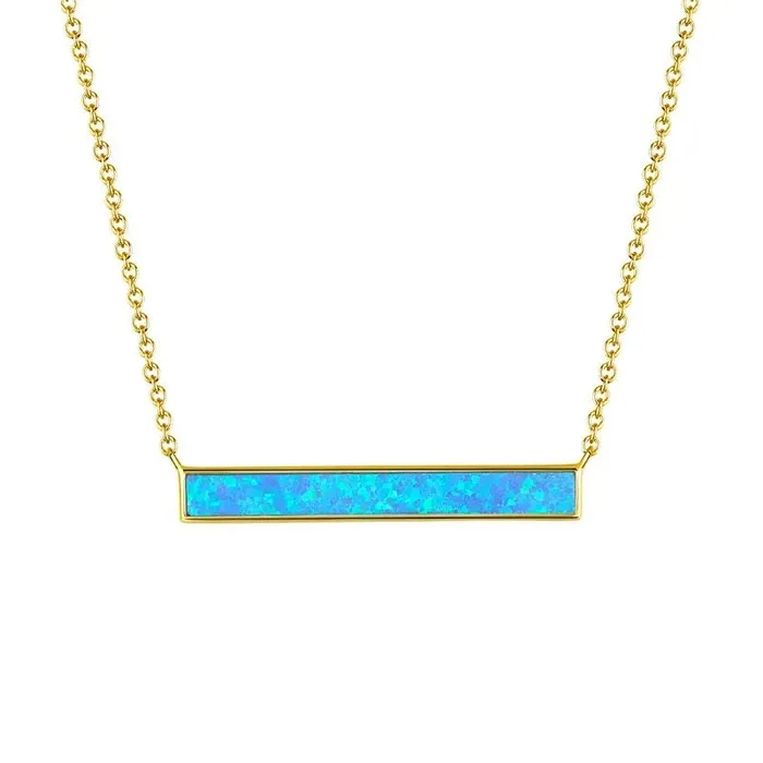 Jewelvers Necklaces 925 Sterling Silver and 14K GoldFilled Opal Bar Pendant Necklace