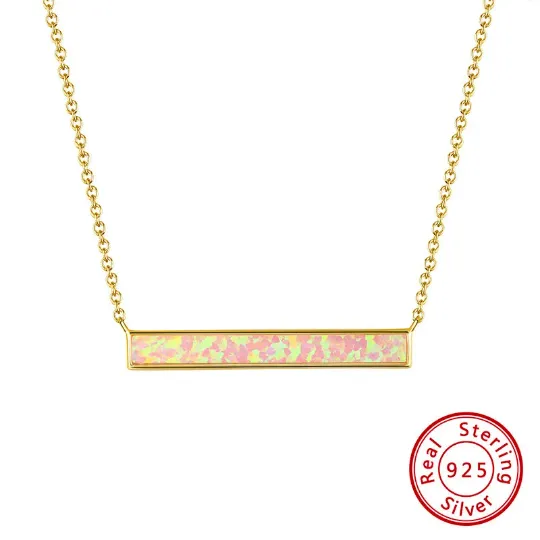 Jewelvers Necklaces 925 Sterling Silver and 14K GoldFilled Opal Bar Pendant Necklace