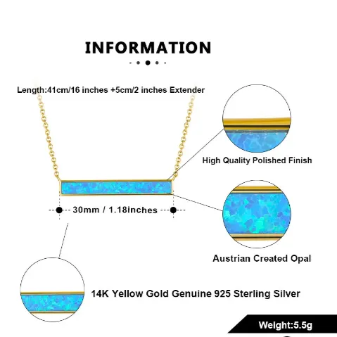 Jewelvers Necklaces 925 Sterling Silver and 14K GoldFilled Opal Bar Pendant Necklace