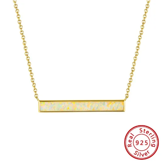 Jewelvers Necklaces 925 Sterling Silver and 14K GoldFilled Opal Bar Pendant Necklace